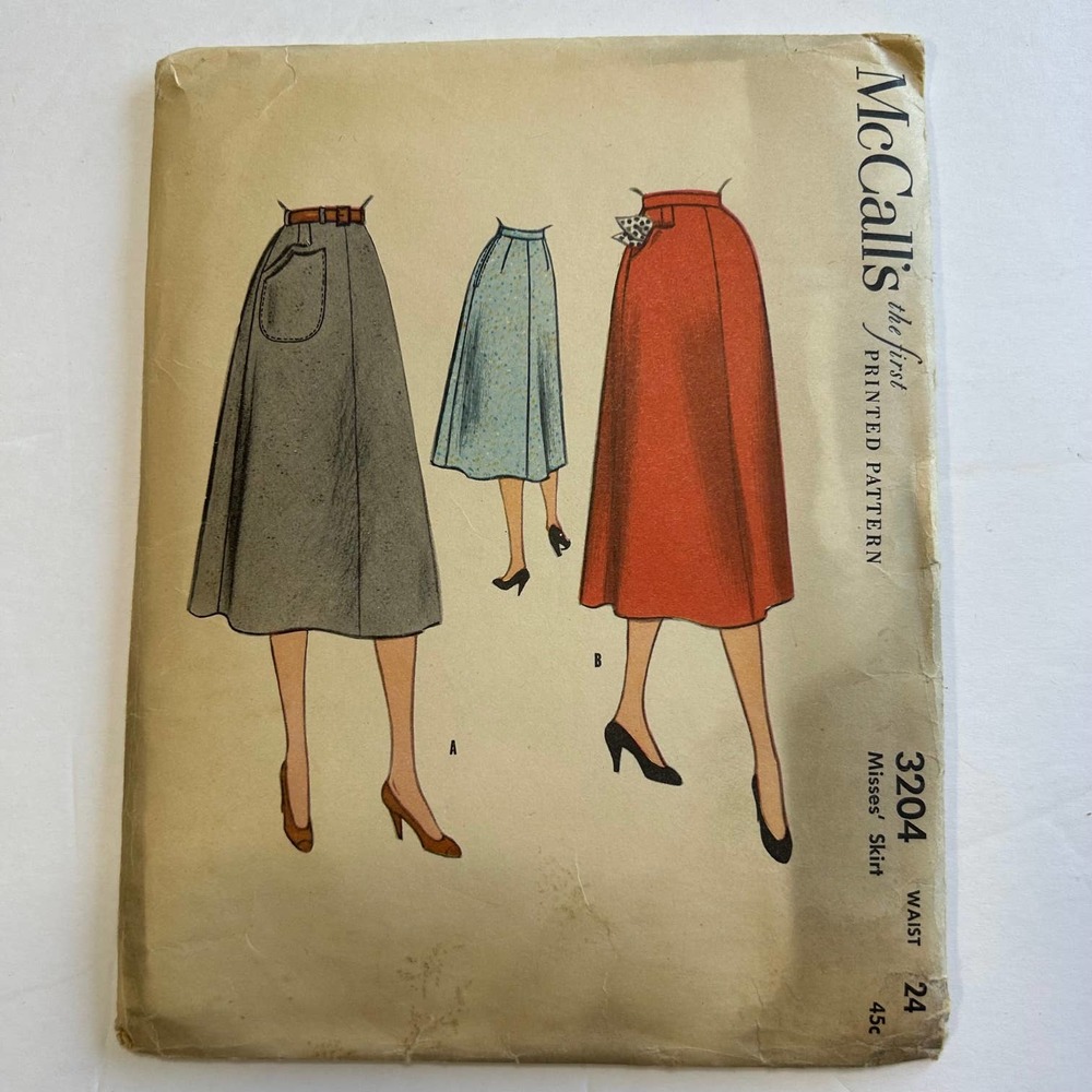 Vintage 1950's McCalls‎ Pattern #3204 Skirts Waist 24"